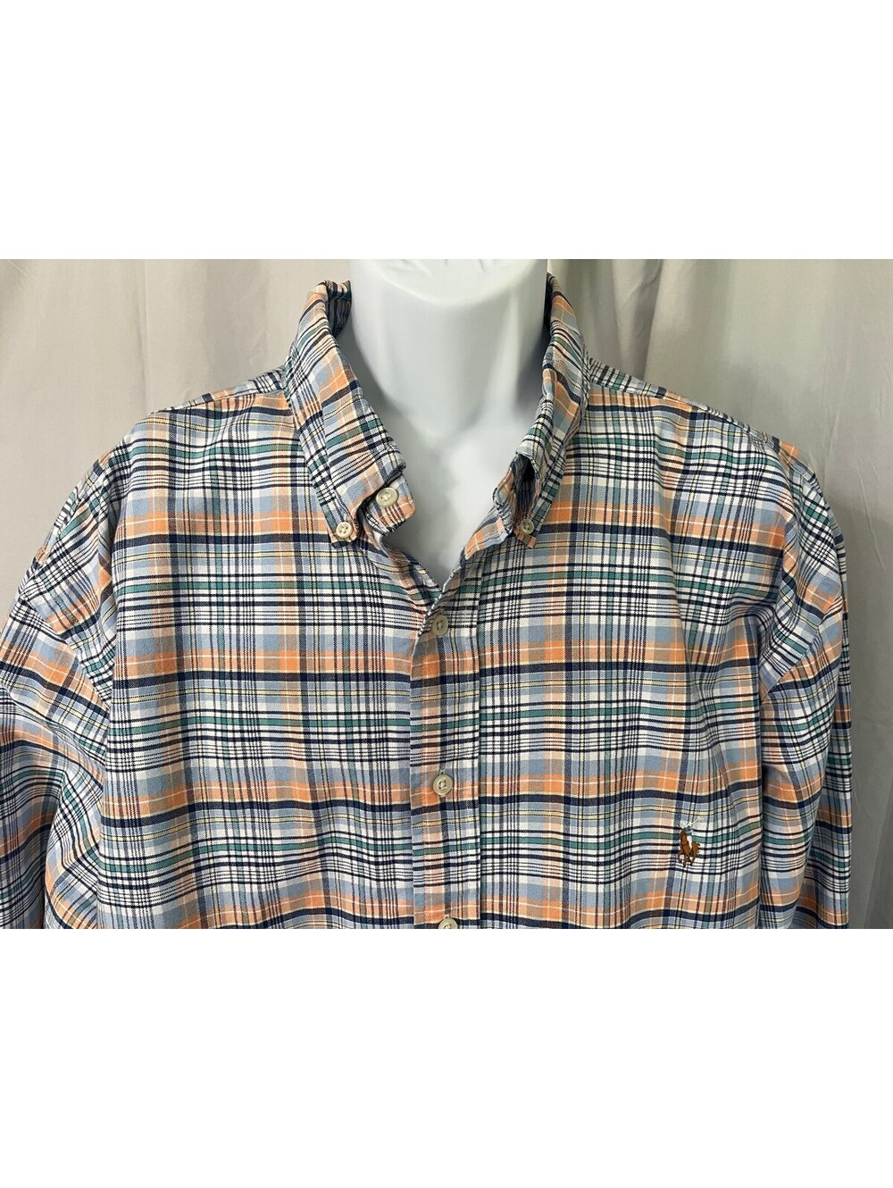 Ralph Lauren Men's White Blue Orange Plaid Long Sleeve Shirt 2XLT